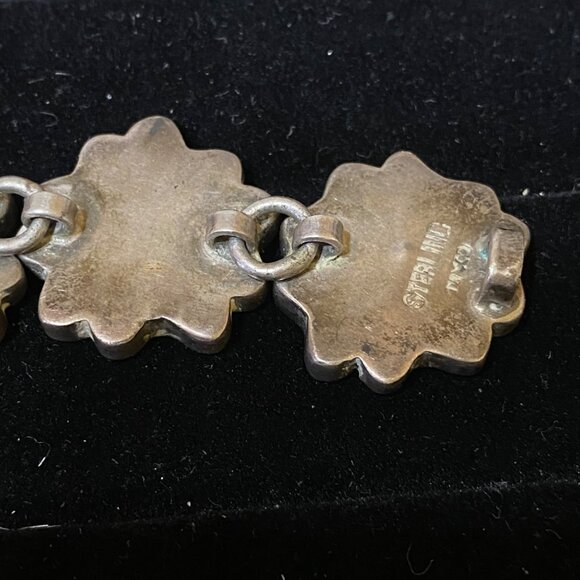 Vintage Mexican Sterling Silver & Stone Flower Bracelet - Picture 9 of 16